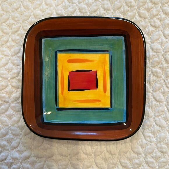 GAIL Pittman Brio Pattern Southern Living At Home 5 5/8” Square Appetizer Plate - Picture 1 of 4